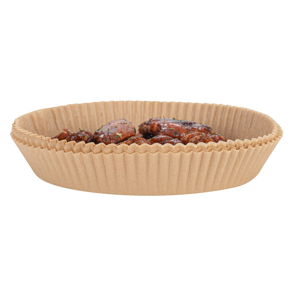 Pastry Tek Round Unbleached Air Fryer Liner / Parchment Paper - Silicone Coated - 8" x 8" x 1 3/4" - 100 count box