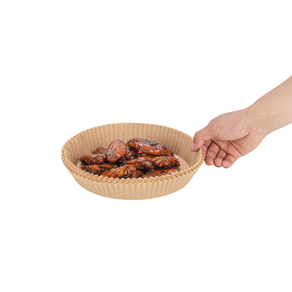 Pastry Tek Round Unbleached Air Fryer Liner / Parchment Paper - Silicone Coated - 8" x 8" x 1 3/4" - 100 count box