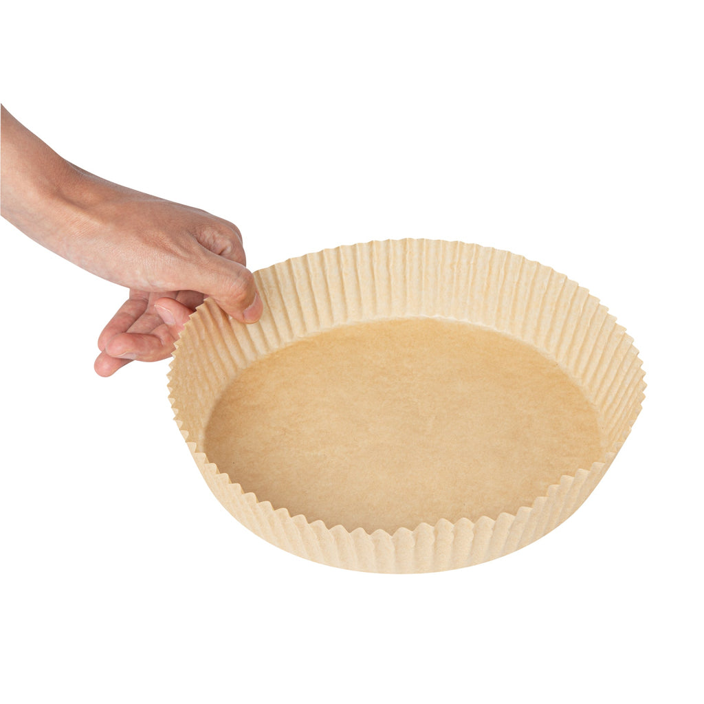 Pastry Tek Round Unbleached Air Fryer Liner / Parchment Paper - Silicone Coated - 8" x 8" x 1 3/4" - 100 count box