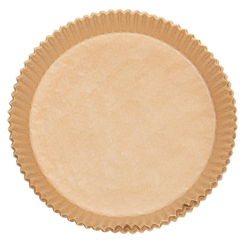 Pastry Tek Round Unbleached Air Fryer Liner / Parchment Paper - Silicone Coated - 8" x 8" x 1 3/4" - 100 count box