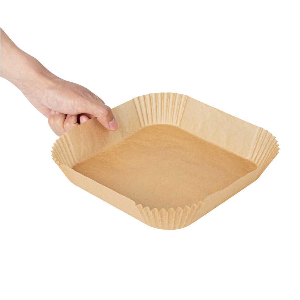 Pastry Tek Square Unbleached Air Fryer Liner / Parchment Paper - Silicone Coated - 8" x 8" x 1 3/4" - 100 count box