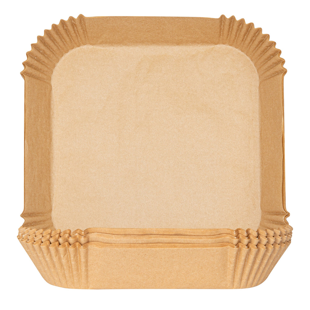 Pastry Tek Square Unbleached Air Fryer Liner / Parchment Paper - Silicone Coated - 8" x 8" x 1 3/4" - 100 count box