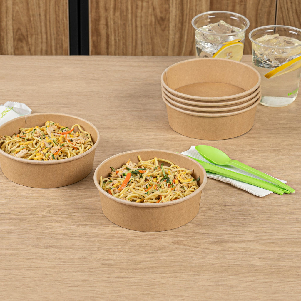 Bio Tek 17 oz Round Kraft Paper Take Out Container - 6" x 6" x 1 3/4" - 200 count box
