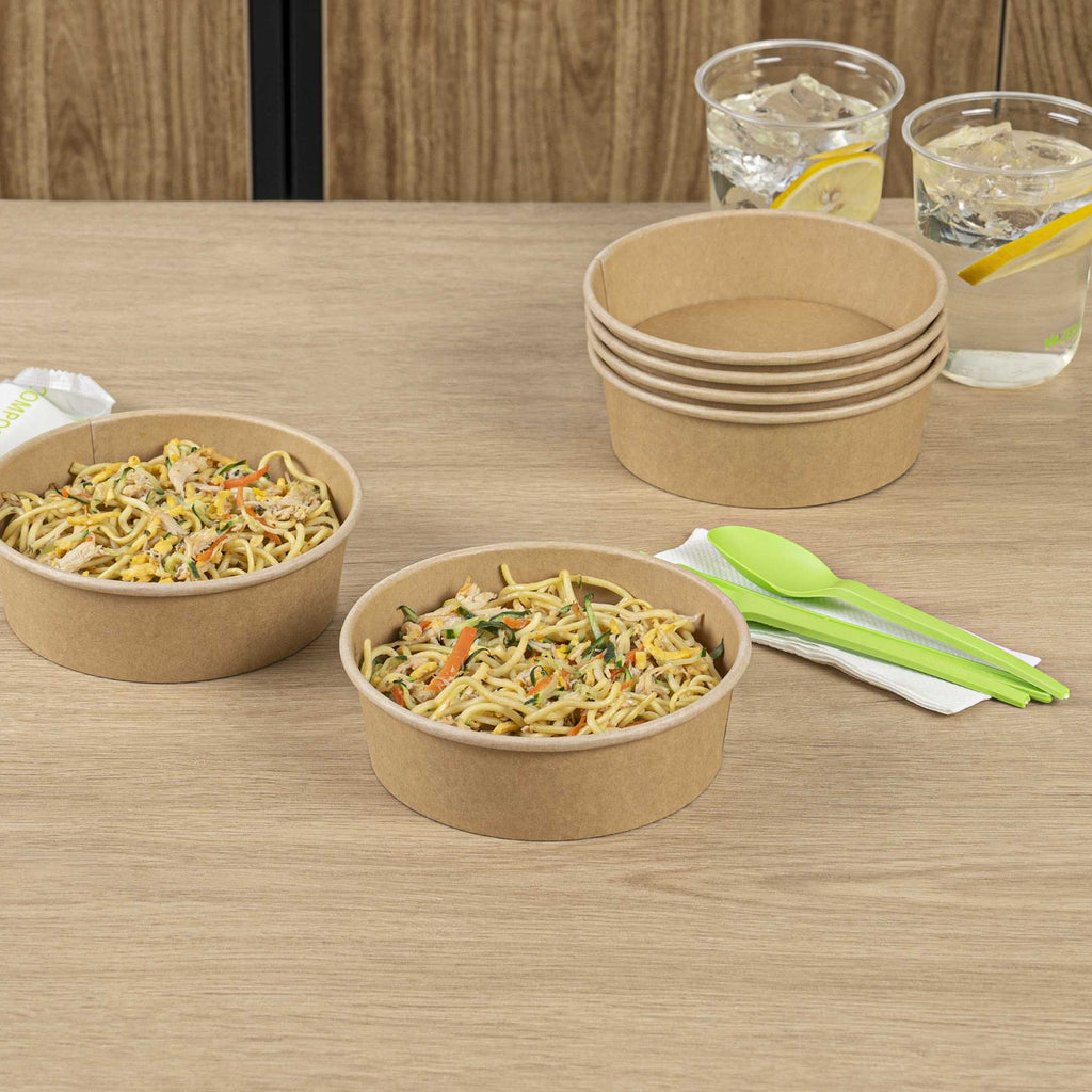 Bio Tek 17 oz Round Kraft Paper Take Out Container - 6" x 6" x 1 3/4" - 50 count box