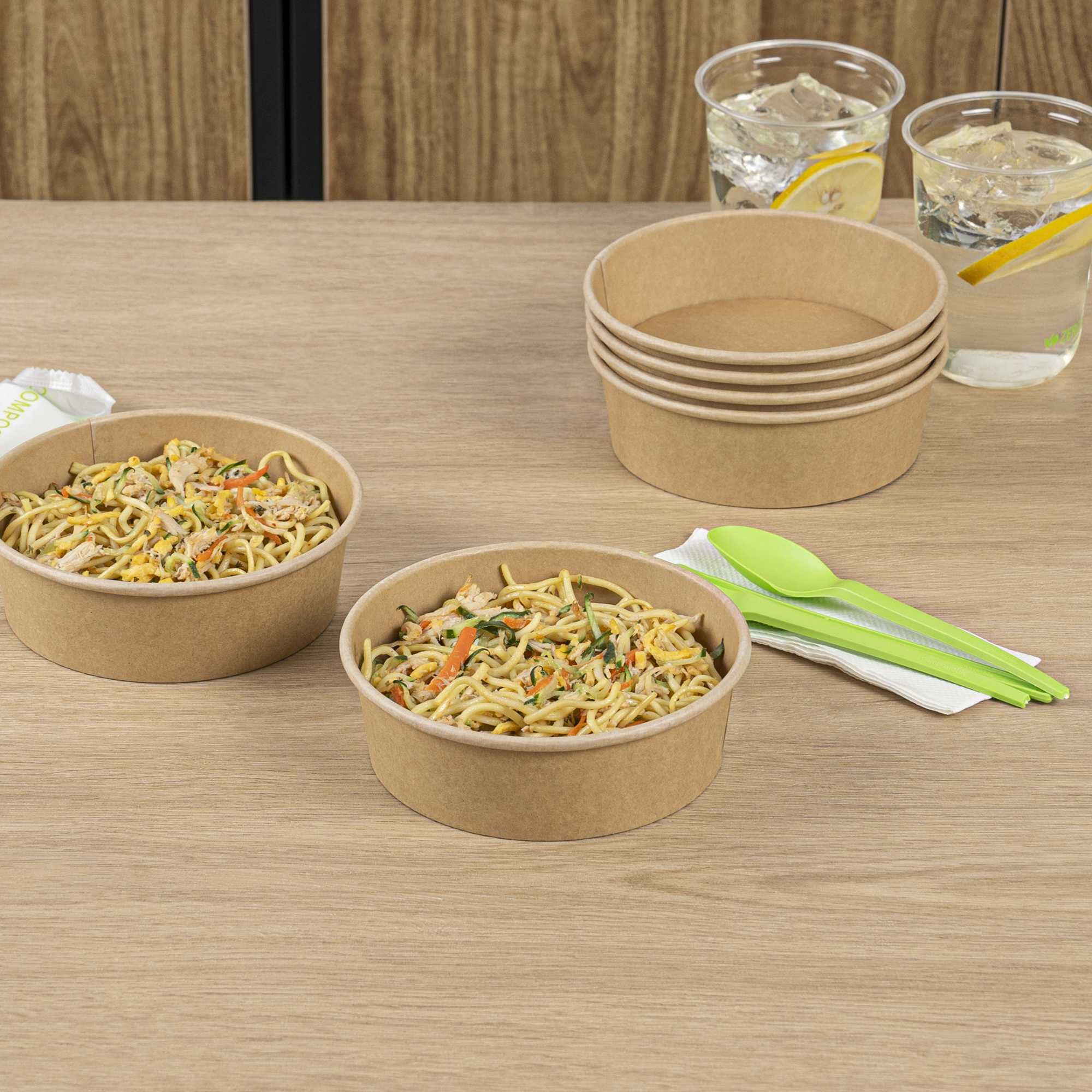 Bio Tek 17 oz Round Kraft Paper Take Out Container - 6" x 6" x 1 3/4" - 50 count box