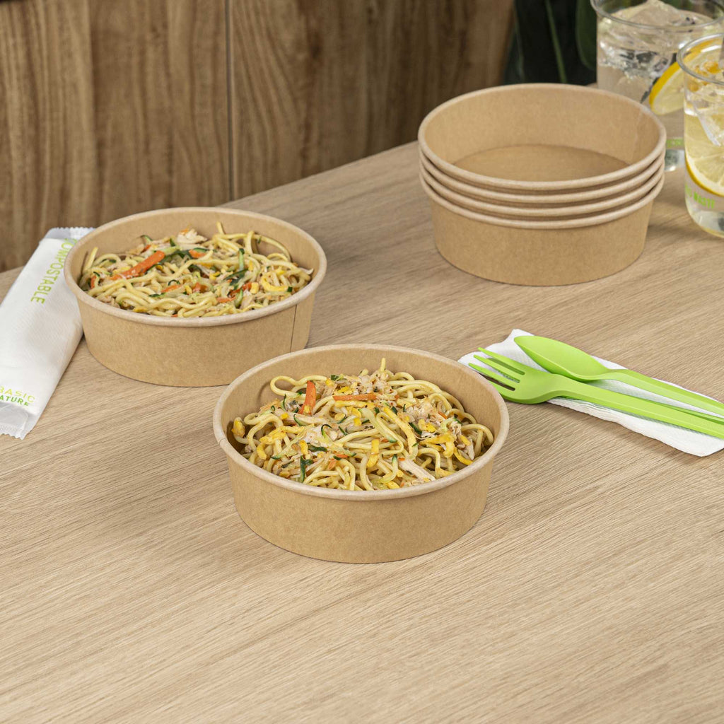 Bio Tek 17 oz Round Kraft Paper Take Out Container - 6" x 6" x 1 3/4" - 50 count box