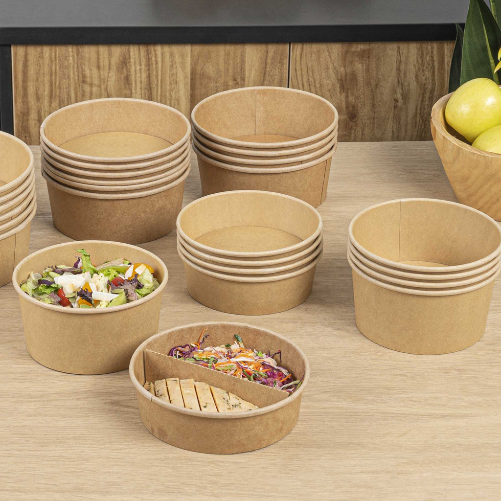 Bio Tek 17 oz Round Kraft Paper Take Out Container - 6" x 6" x 1 3/4" - 50 count box