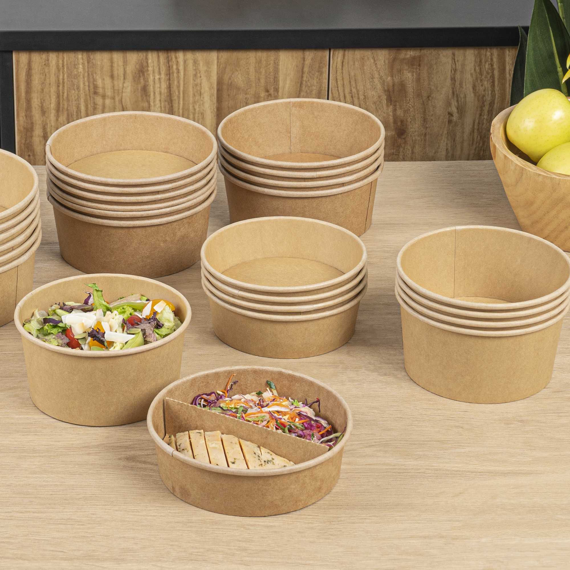 Bio Tek 17 oz Round Kraft Paper Take Out Container - 6" x 6" x 1 3/4" - 50 count box