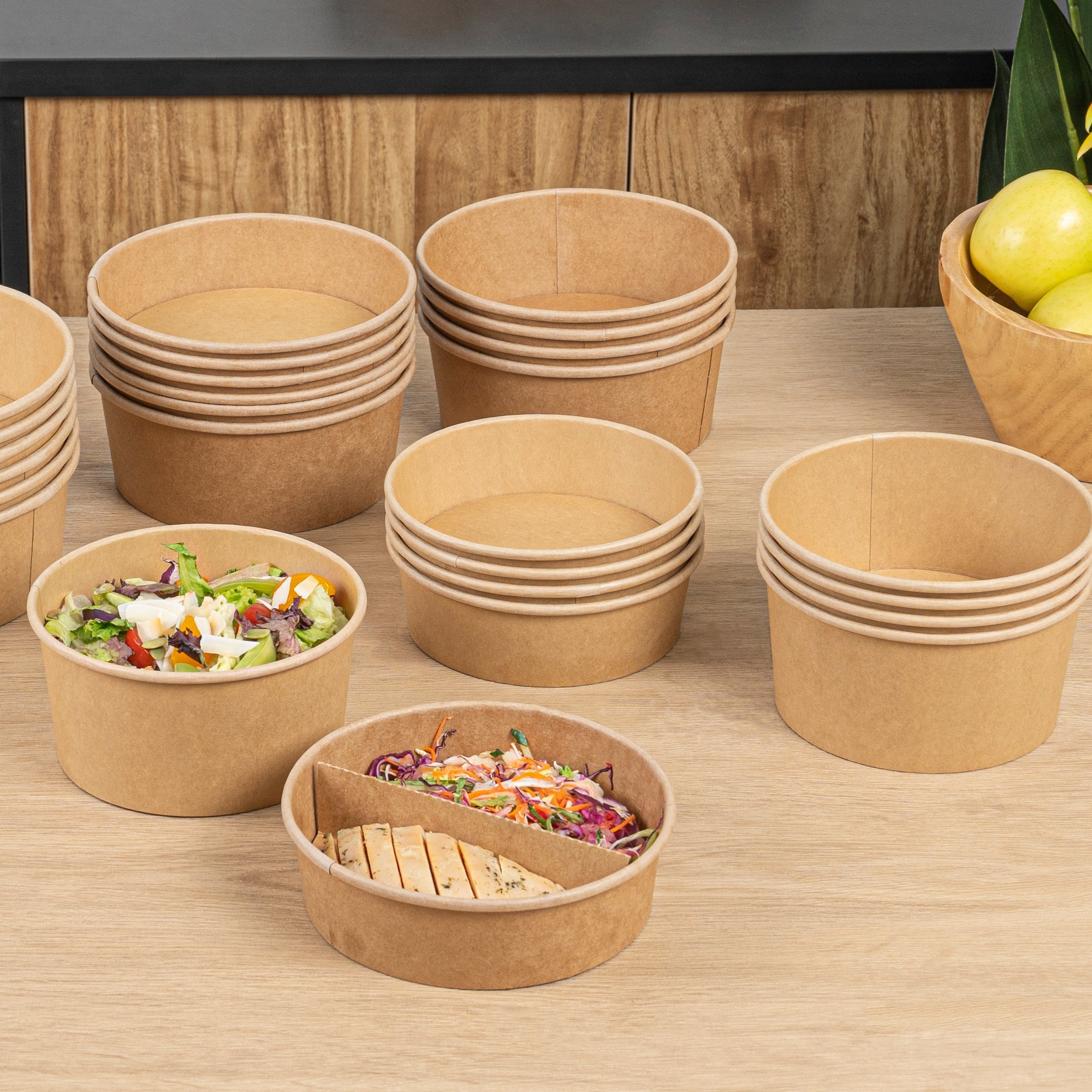 Bio Tek 17 oz Round Kraft Paper Take Out Container - 6" x 6" x 1 3/4" - 200 count box