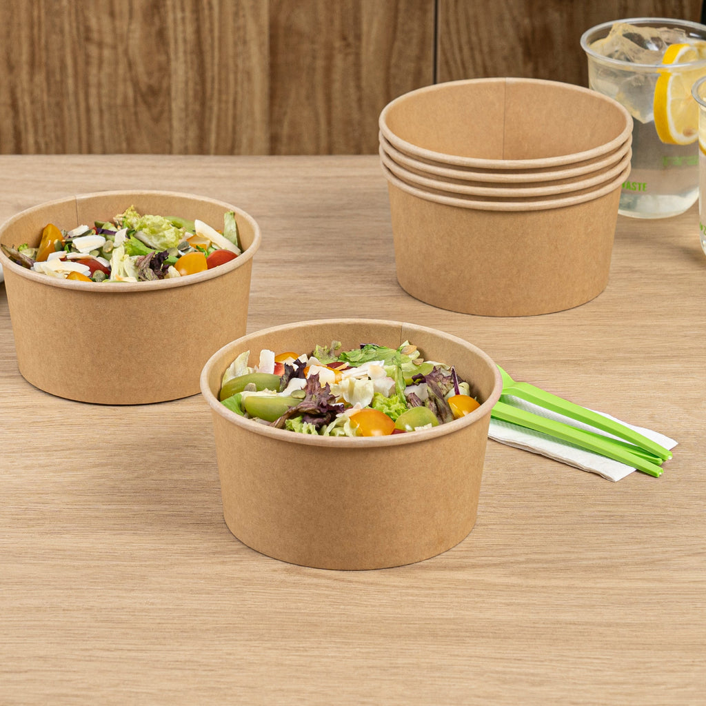 Bio Tek 34 oz Round Kraft Paper Take Out Container - 6" x 6" x 3" - 200 count box