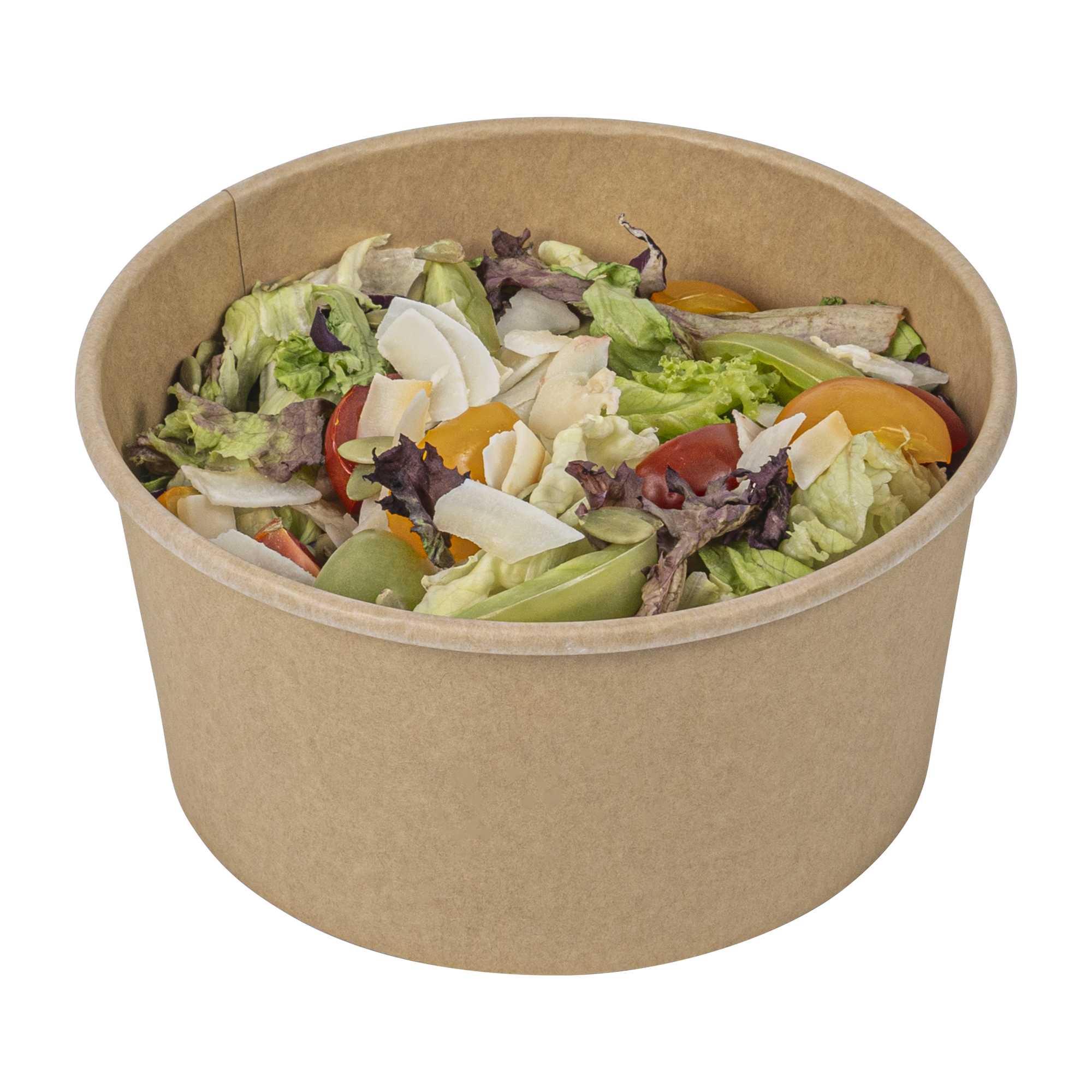 Bio Tek 34 oz Round Kraft Paper Take Out Container - 6" x 6" x 3" - 50 count box
