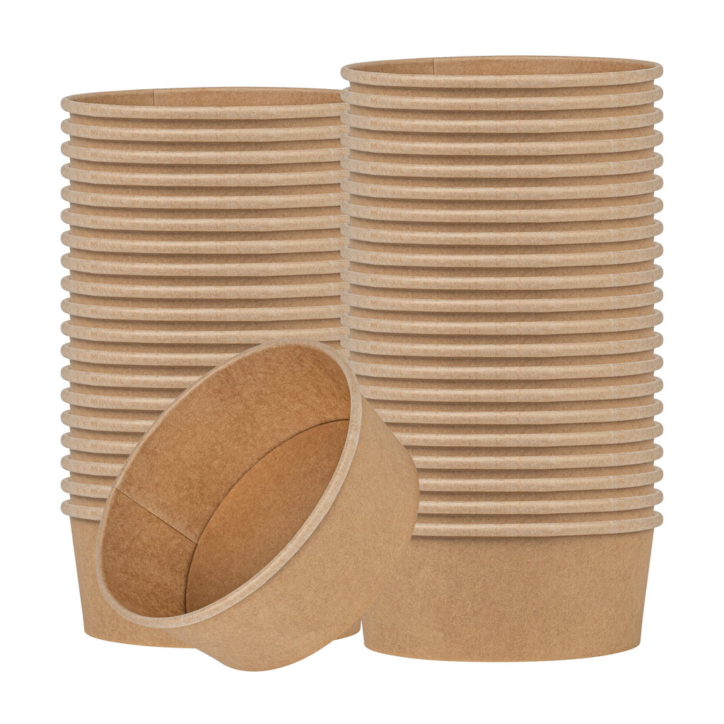 Bio Tek 37 oz Round Kraft Paper Take Out Container - 6 1/2" x 6 1/2" x 2 1/2" - 200 count box