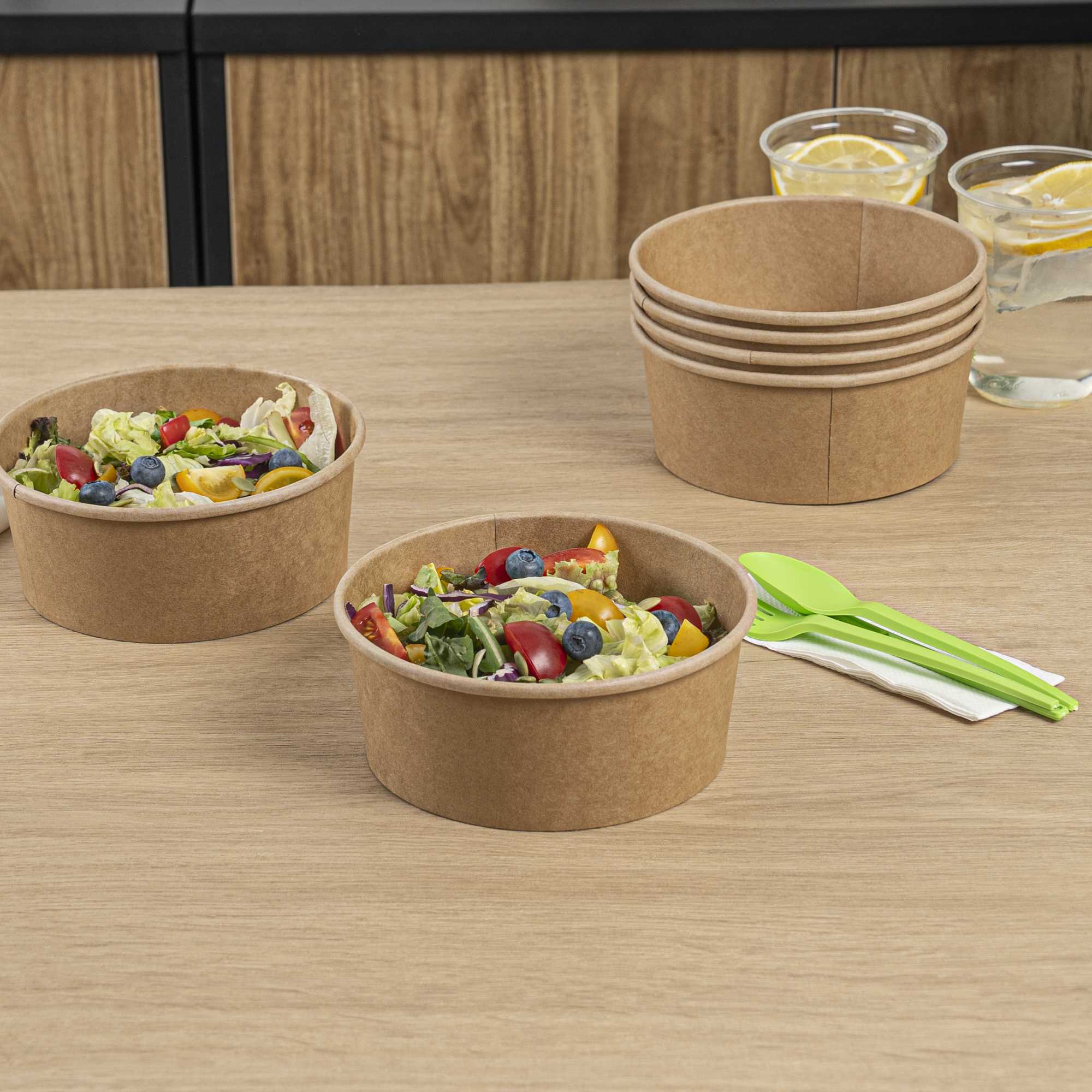 Bio Tek 37 oz Round Kraft Paper Take Out Container - 6 1/2" x 6 1/2" x 2 1/2" - 50 count box