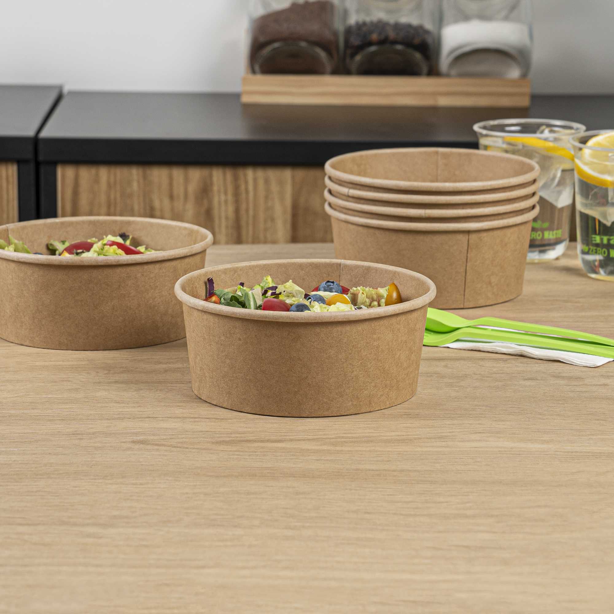 Bio Tek 37 oz Round Kraft Paper Take Out Container - 6 1/2" x 6 1/2" x 2 1/2" - 50 count box