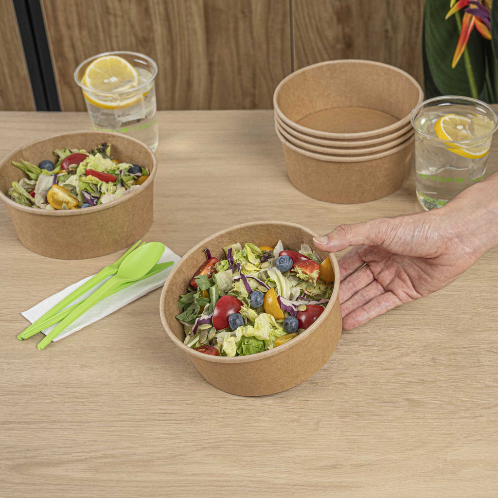Bio Tek 37 oz Round Kraft Paper Take Out Container - 6 1/2" x 6 1/2" x 2 1/2" - 50 count box