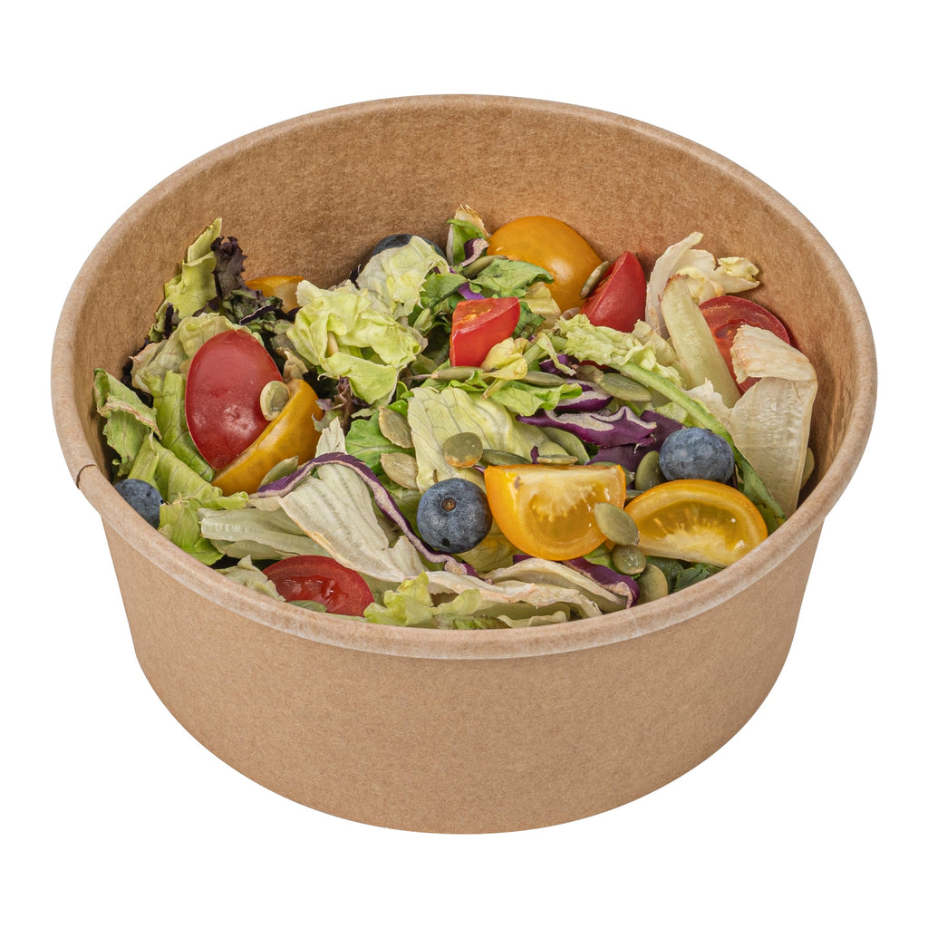 Bio Tek 37 oz Round Kraft Paper Take Out Container - 6 1/2" x 6 1/2" x 2 1/2" - 200 count box