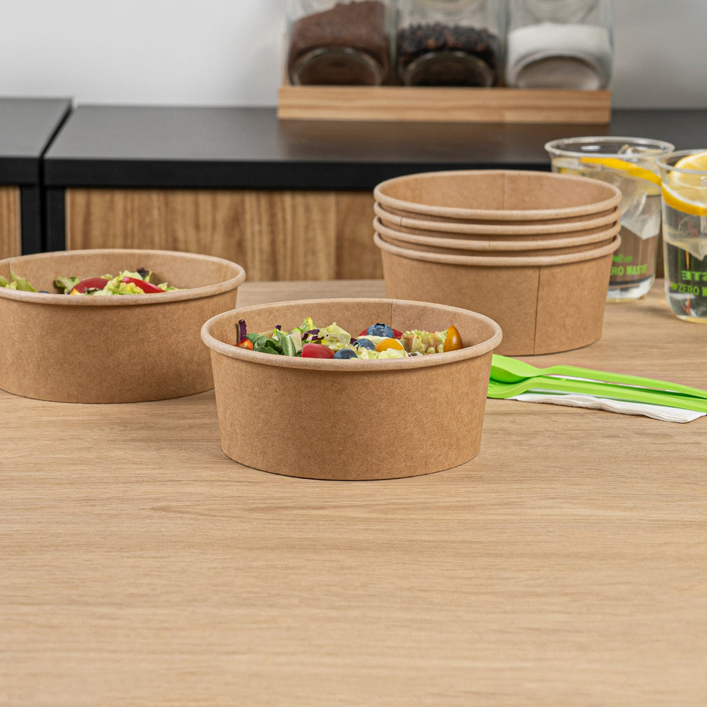 Bio Tek 37 oz Round Kraft Paper Take Out Container - 6 1/2" x 6 1/2" x 2 1/2" - 200 count box