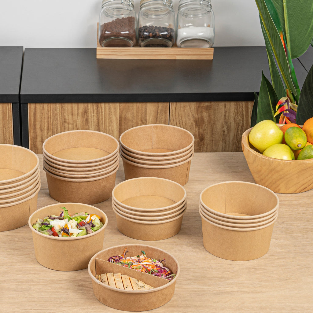 Bio Tek 37 oz Round Kraft Paper Take Out Container - 6 1/2" x 6 1/2" x 2 1/2" - 200 count box