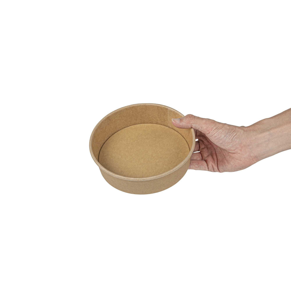 Bio Tek 22 oz Round Kraft Paper Take Out Container - 6 1/2" x 6 1/2" x 1 3/4" - 50 count box
