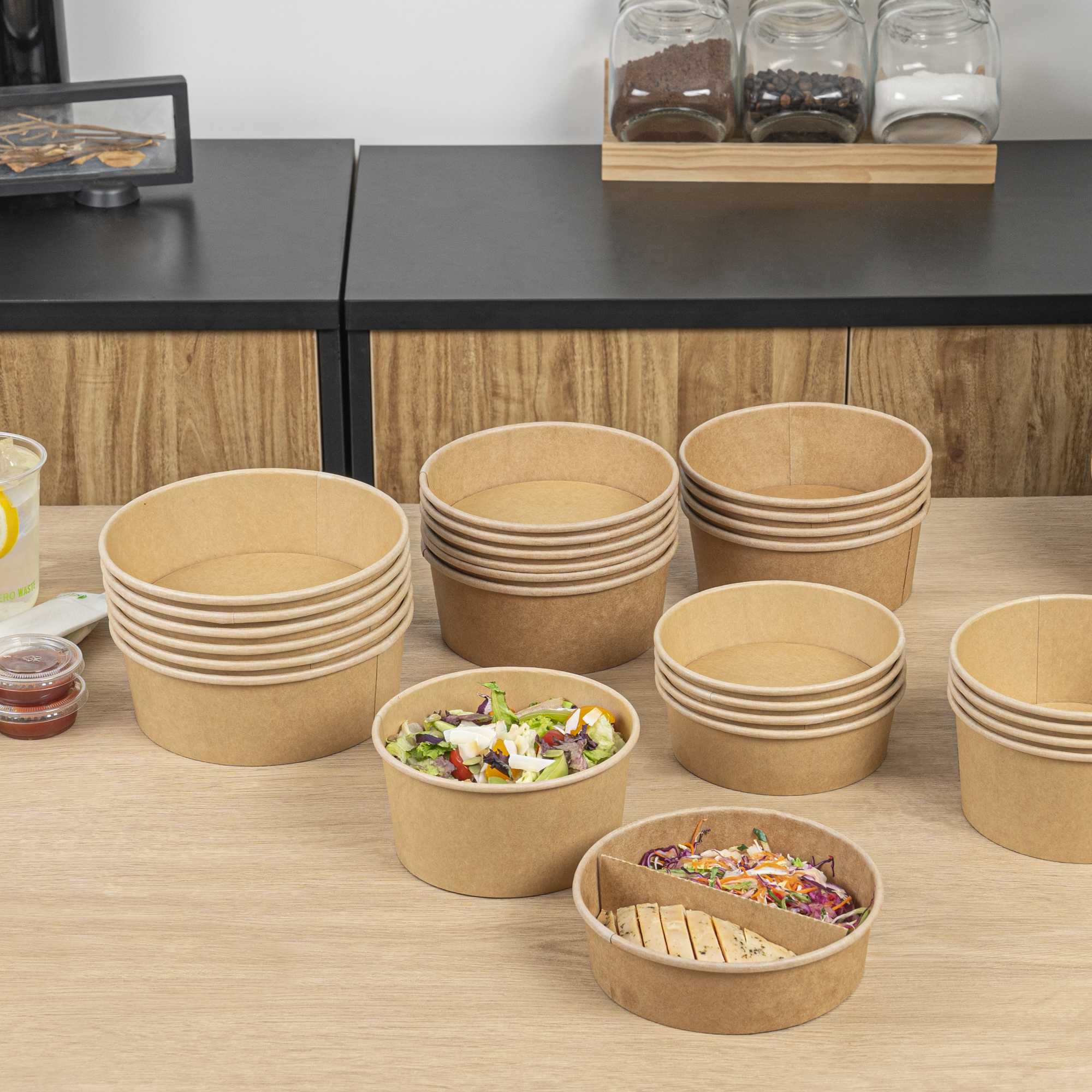 Bio Tek 22 oz Round Kraft Paper Take Out Container - 6 1/2" x 6 1/2" x 1 3/4" - 50 count box