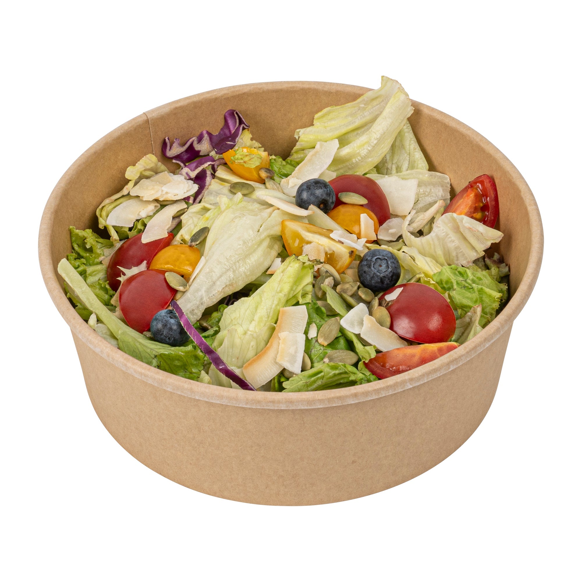 Bio Tek 45 oz Round Kraft Paper Take Out Container - 7 1/4" x 7 1/4" x 2 1/2" - 200 count box