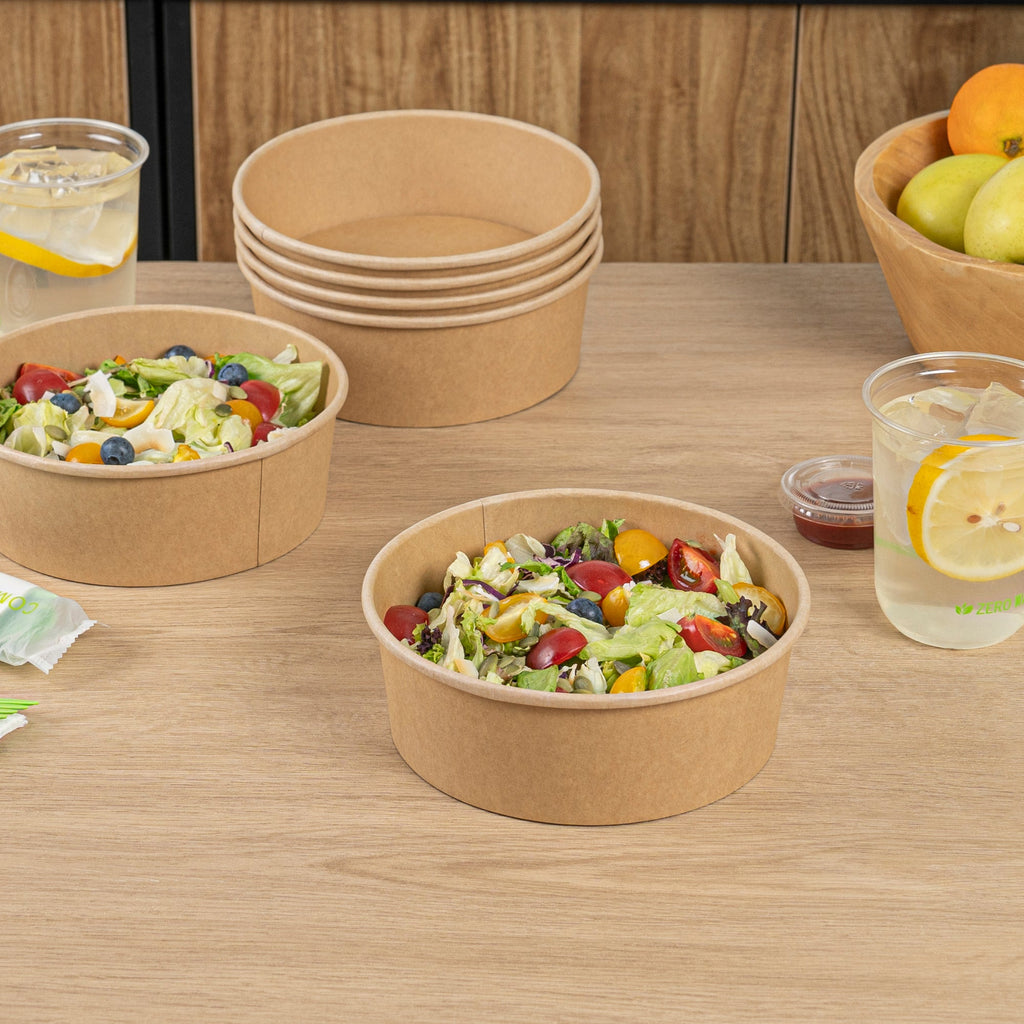 Bio Tek 45 oz Round Kraft Paper Take Out Container - 7 1/4" x 7 1/4" x 2 1/2" - 200 count box