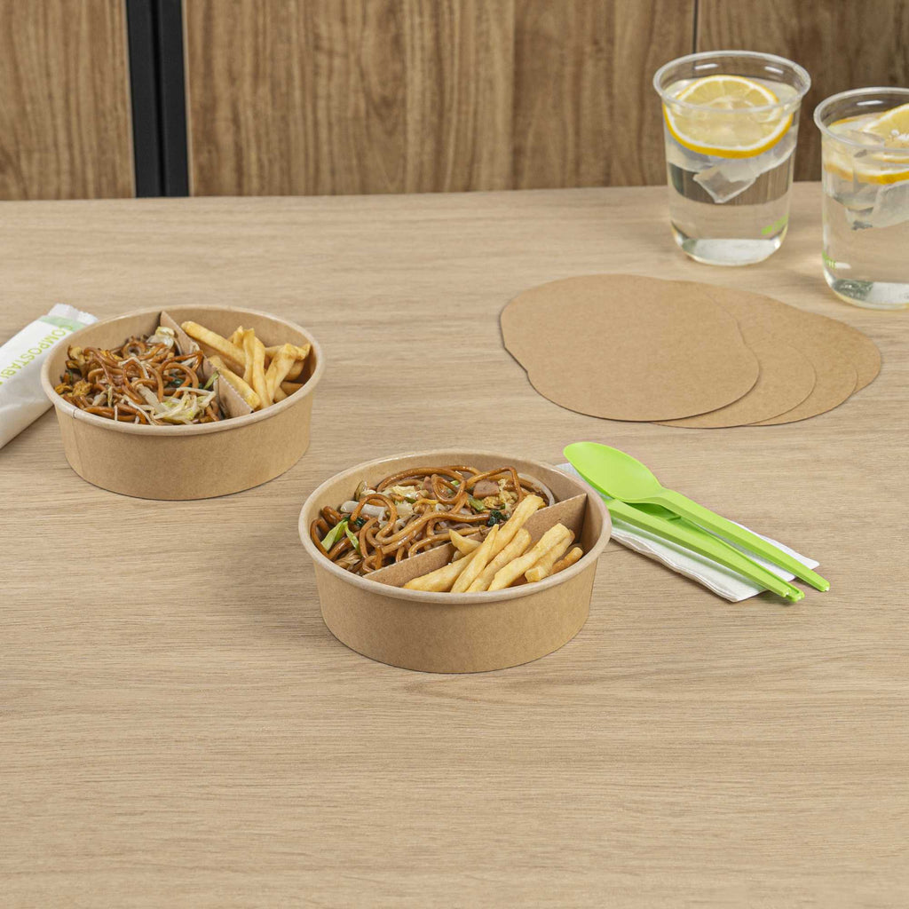 Bio Tek Kraft Paper 2-Compartment Insert - Fits 17, 25, 33 and 34 oz Containers - 200 count box