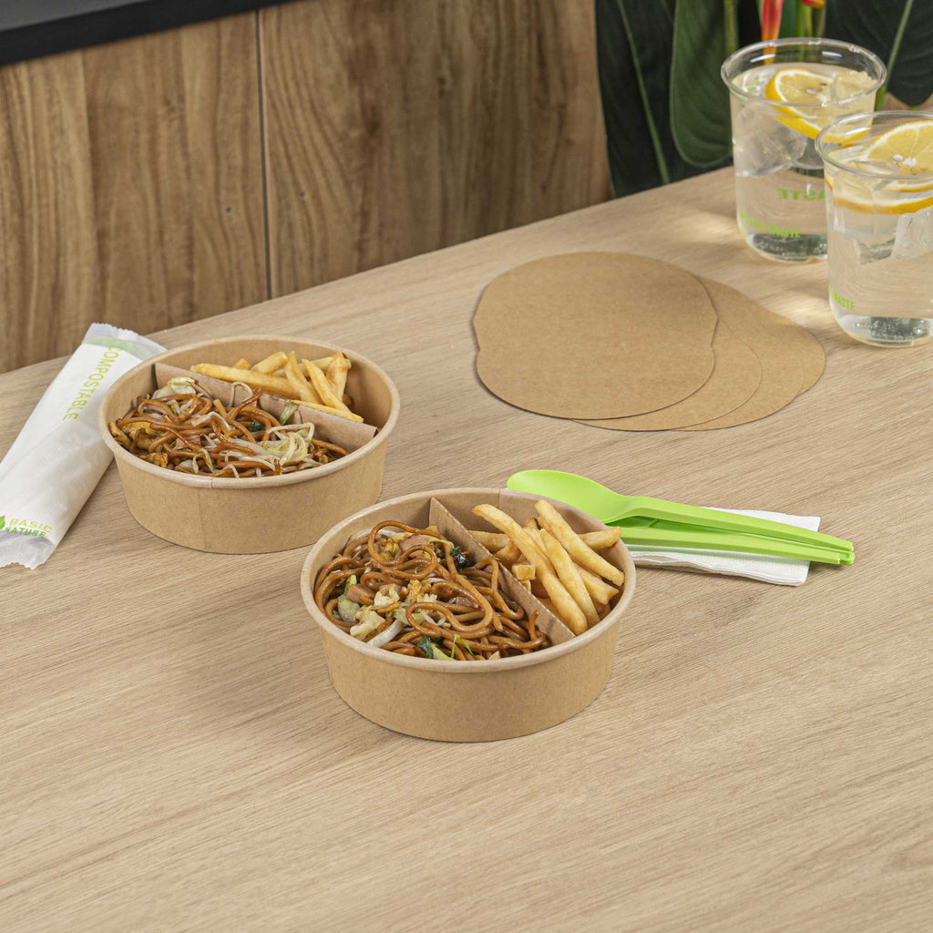 Bio Tek Kraft Paper 2-Compartment Insert - Fits 17, 25, 33 and 34 oz Containers - 50 count box