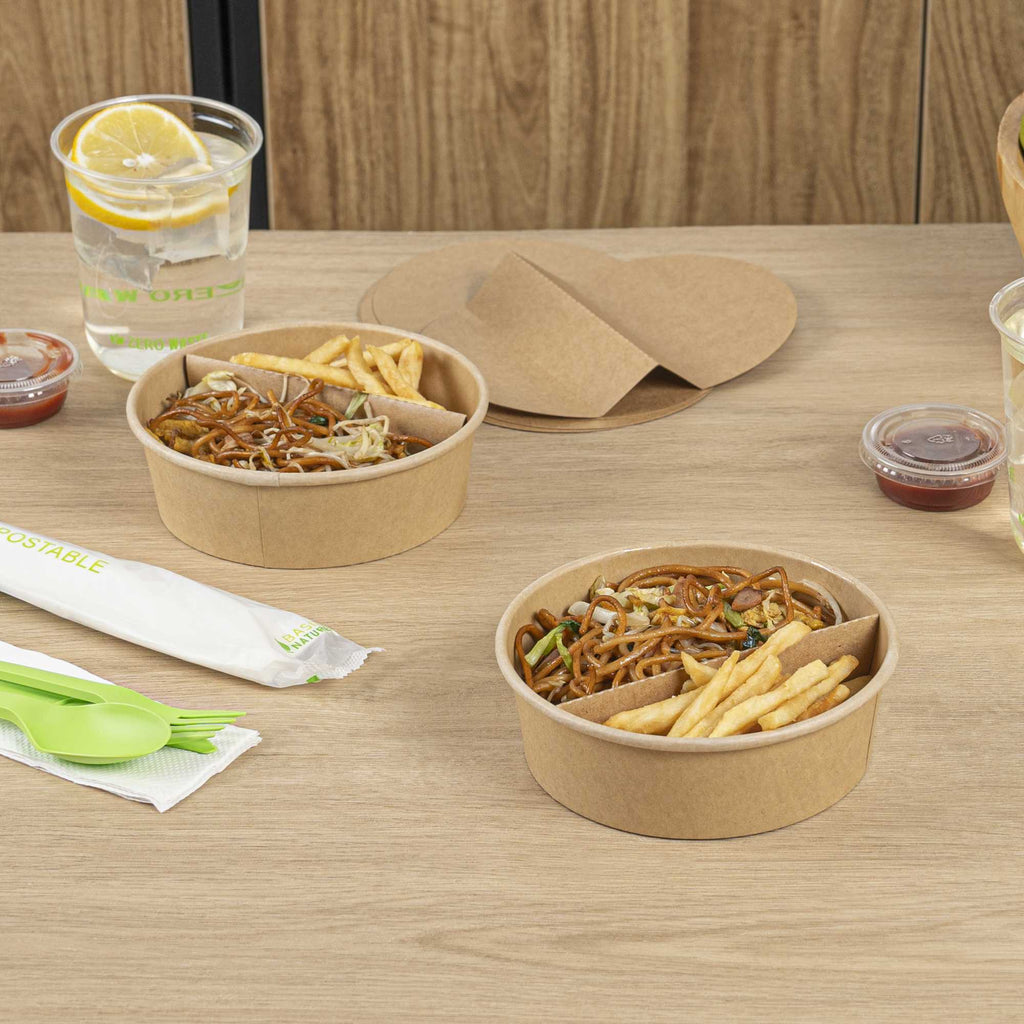 Bio Tek Kraft Paper 2-Compartment Insert - Fits 17, 25, 33 and 34 oz Containers - 50 count box