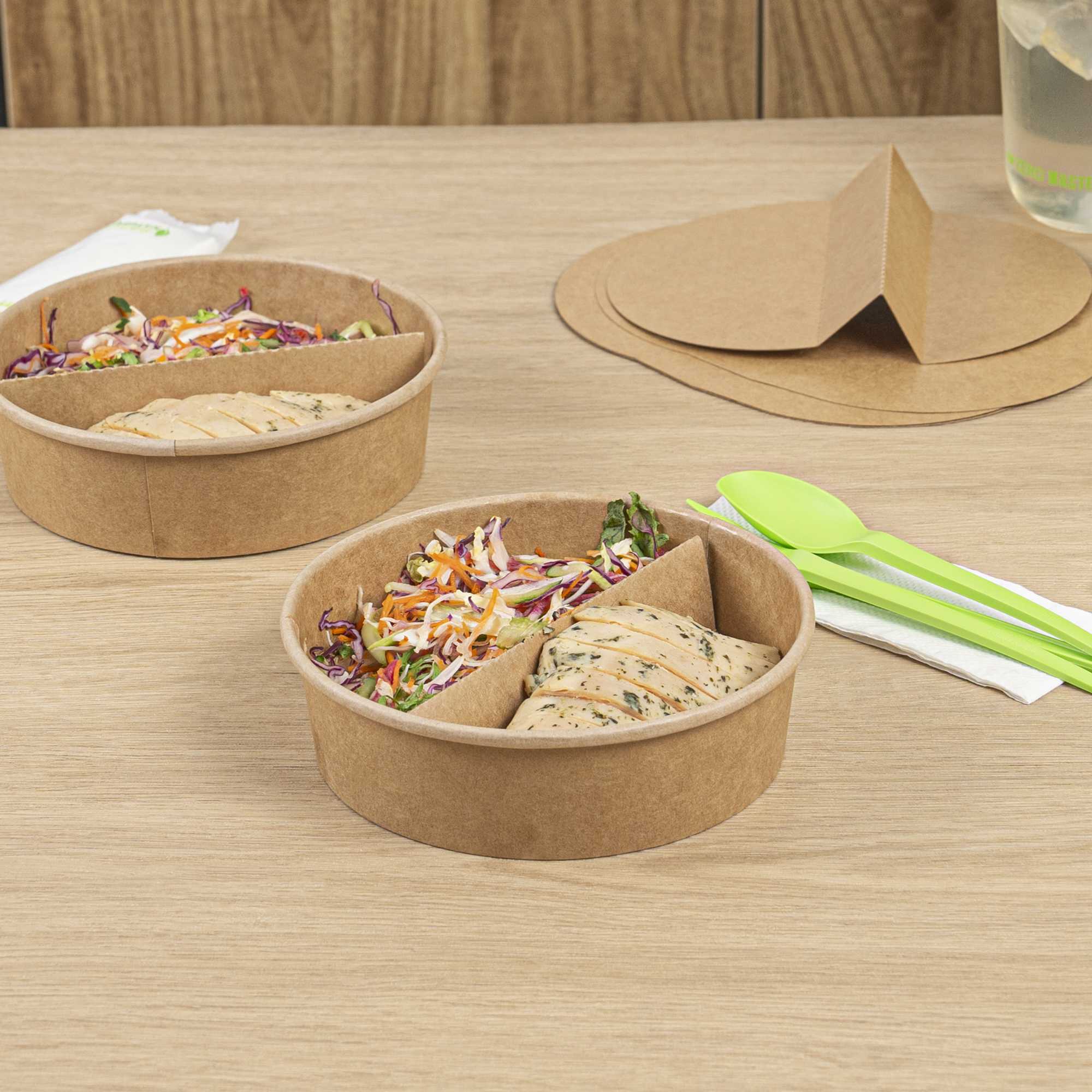 Bio Tek Kraft Paper 2-Compartment Insert - Fits 22, 37 and 42 oz Containers - 50 count box