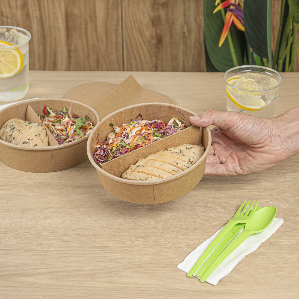 Bio Tek Kraft Paper 2-Compartment Insert - Fits 22, 37 and 42 oz Containers - 50 count box