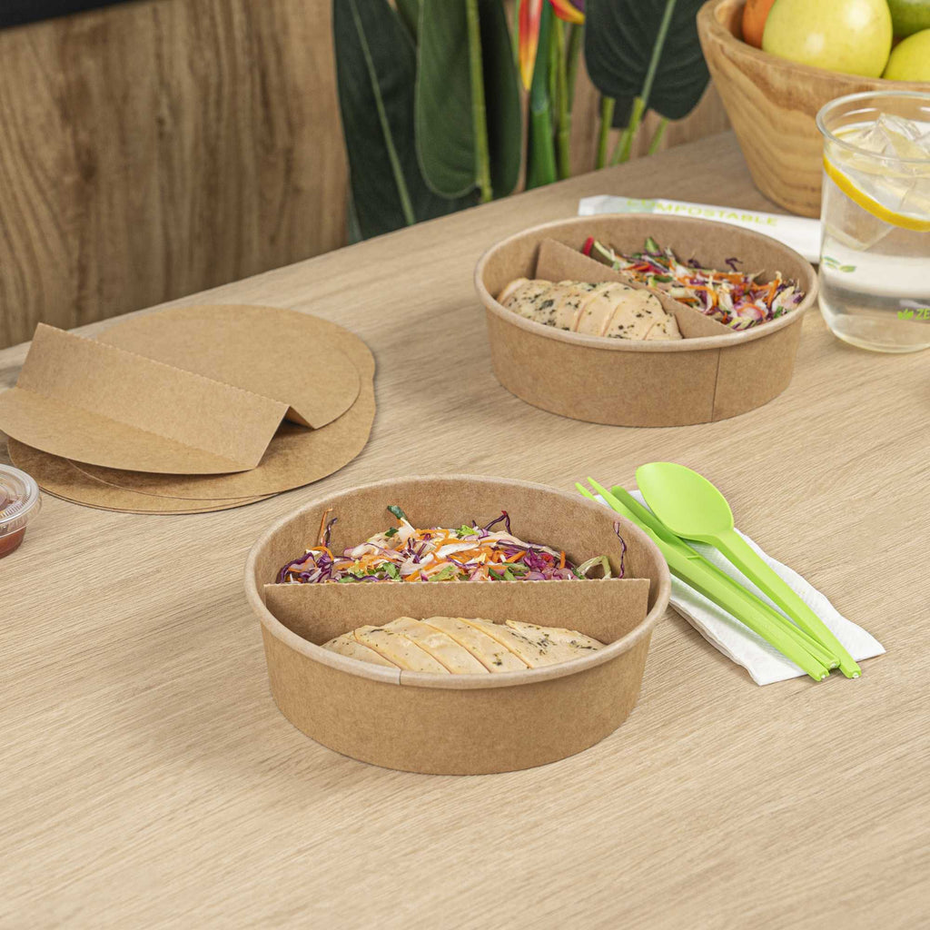 Bio Tek Kraft Paper 2-Compartment Insert - Fits 22, 37 and 42 oz Containers - 50 count box