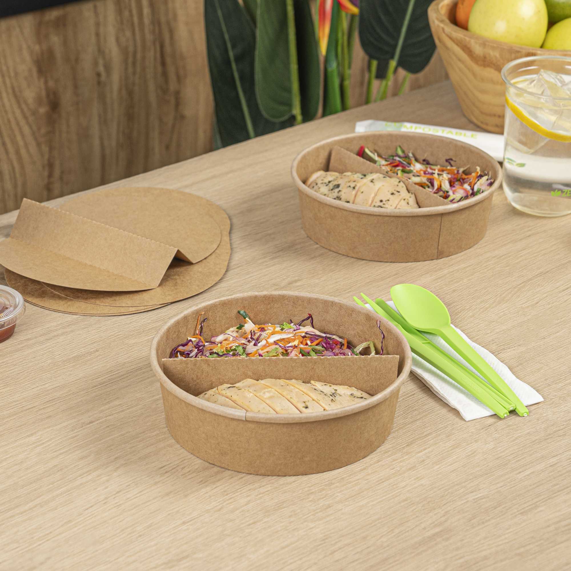 Bio Tek Kraft Paper 2-Compartment Insert - Fits 22, 37 and 42 oz Containers - 50 count box