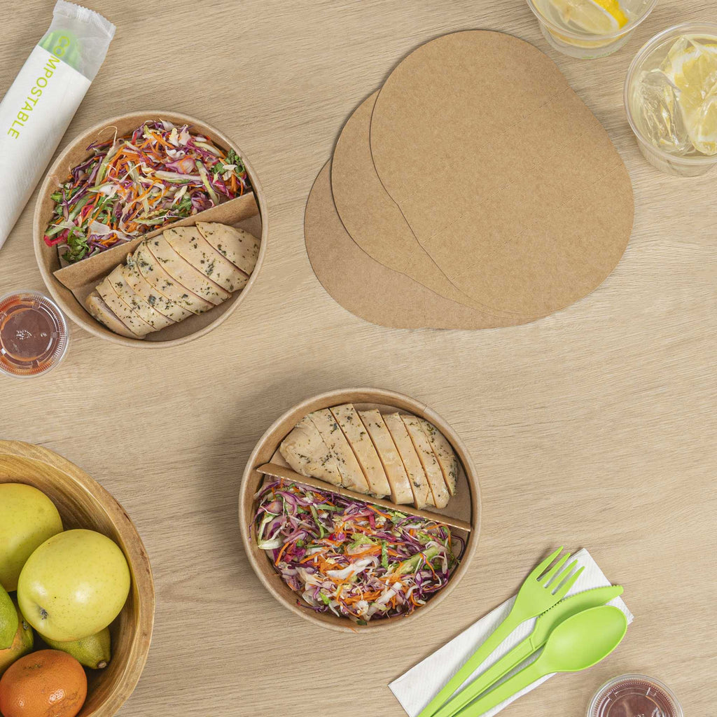 Bio Tek Kraft Paper 2-Compartment Insert - Fits 22, 37 and 42 oz Containers - 50 count box