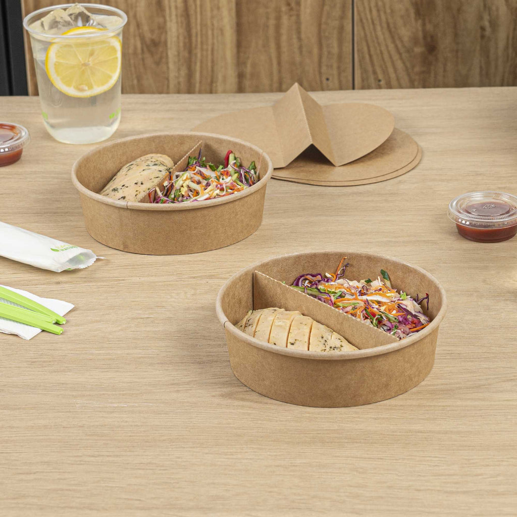Bio Tek Kraft Paper 2-Compartment Insert - Fits 22, 37 and 42 oz Containers - 200 count box