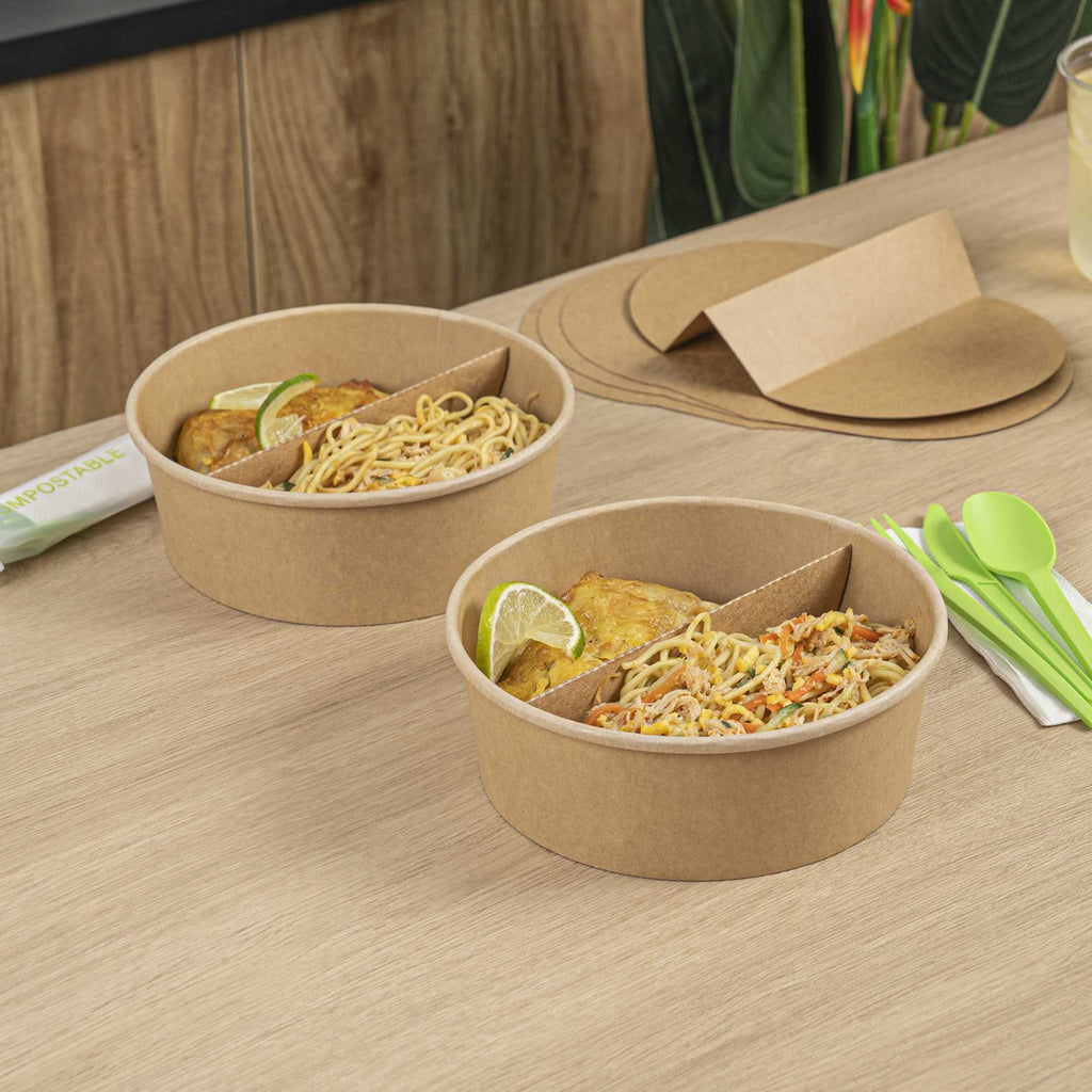Bio Tek Kraft Paper 2-Compartment Insert - Fits 45 oz Containers - 50 count box