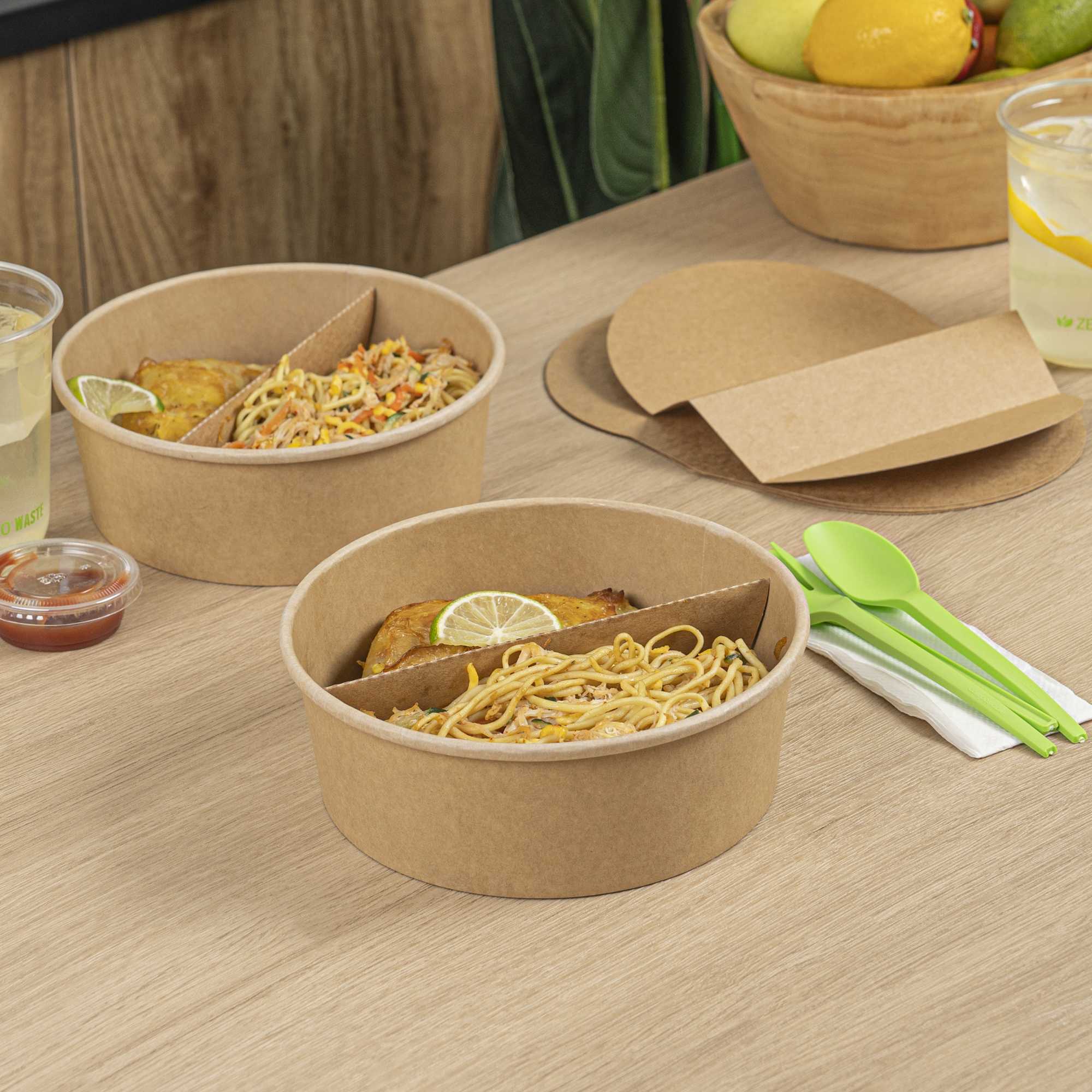 Bio Tek Kraft Paper 2-Compartment Insert - Fits 45 oz Containers - 50 count box