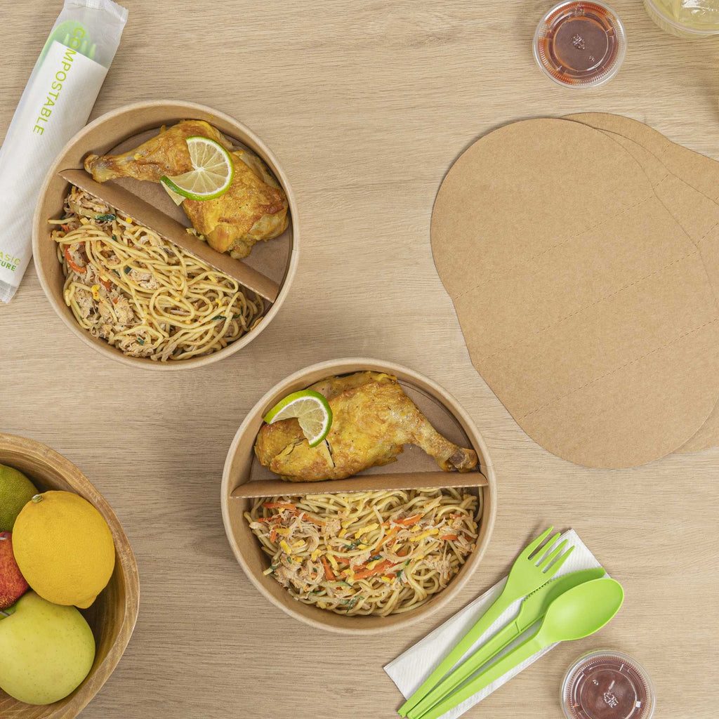 Bio Tek Kraft Paper 2-Compartment Insert - Fits 45 oz Containers - 50 count box