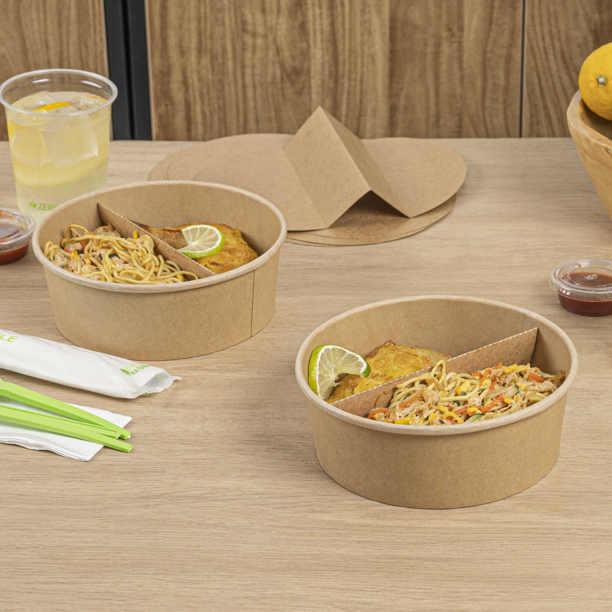 Bio Tek Kraft Paper 2-Compartment Insert - Fits 45 oz Containers - 200 count box