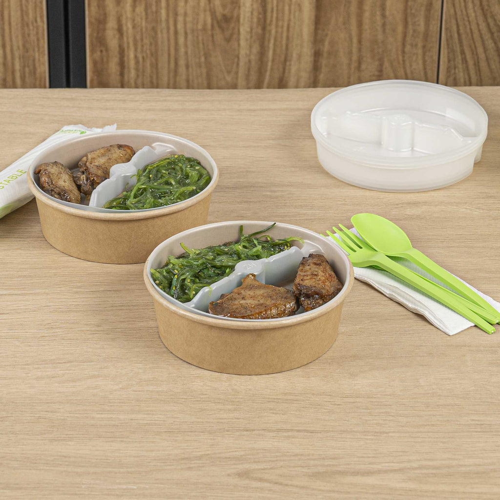 Bio Tek 12 oz White Plastic 2-Compartment Insert Tray - Fits 17-45 oz Containers - 50 count box