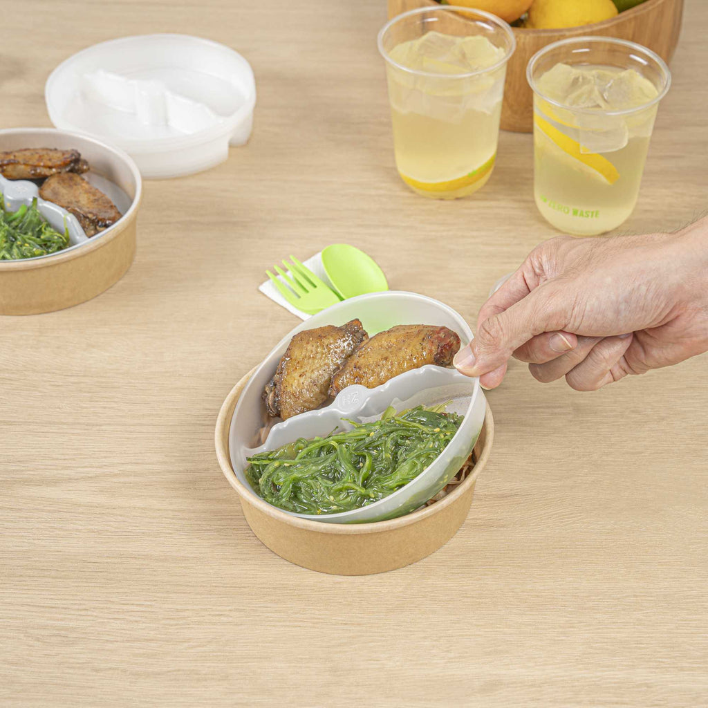 Bio Tek 12 oz White Plastic 2-Compartment Insert Tray - Fits 17-45 oz Containers - 50 count box