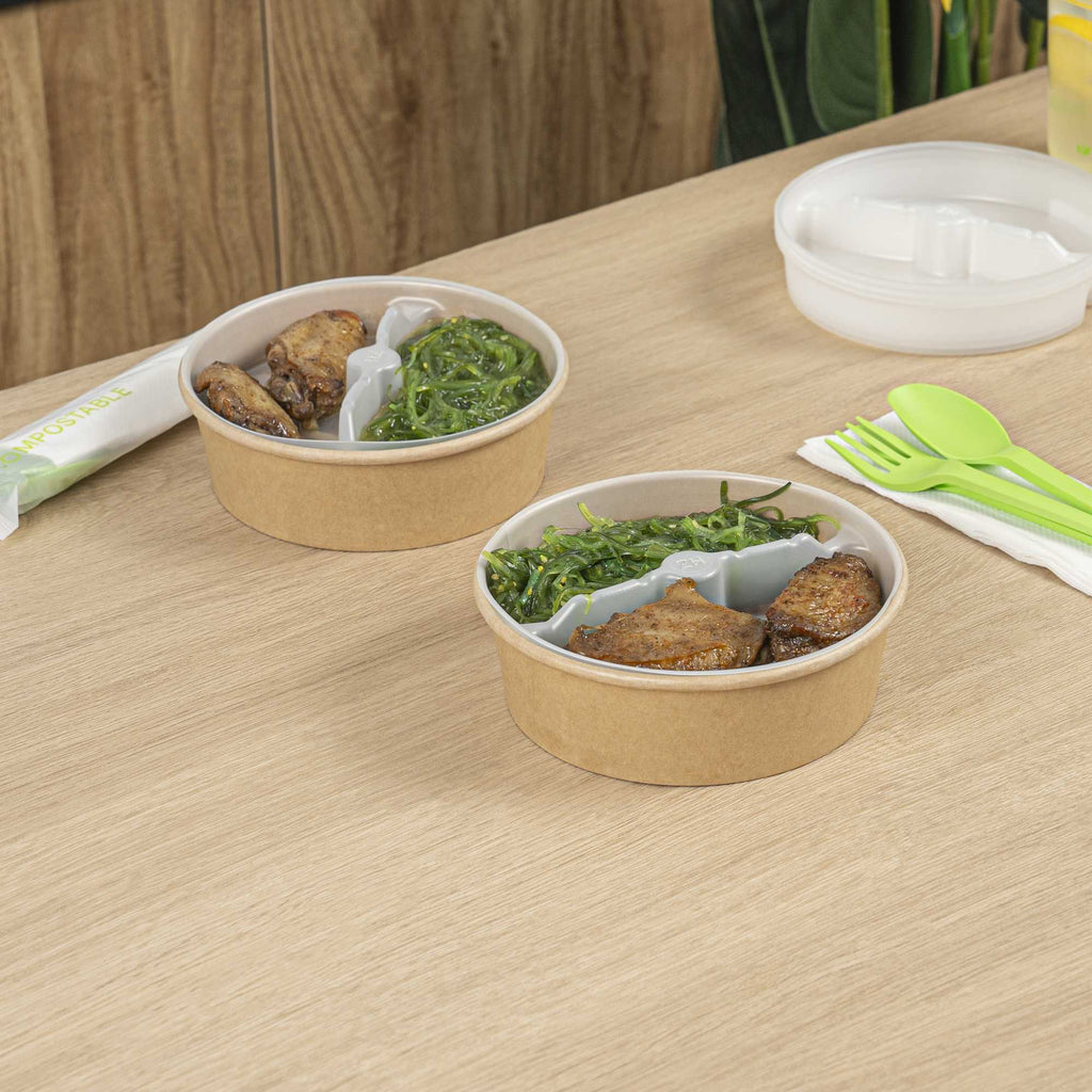Bio Tek 12 oz White Plastic 2-Compartment Insert Tray - Fits 17-45 oz Containers - 50 count box