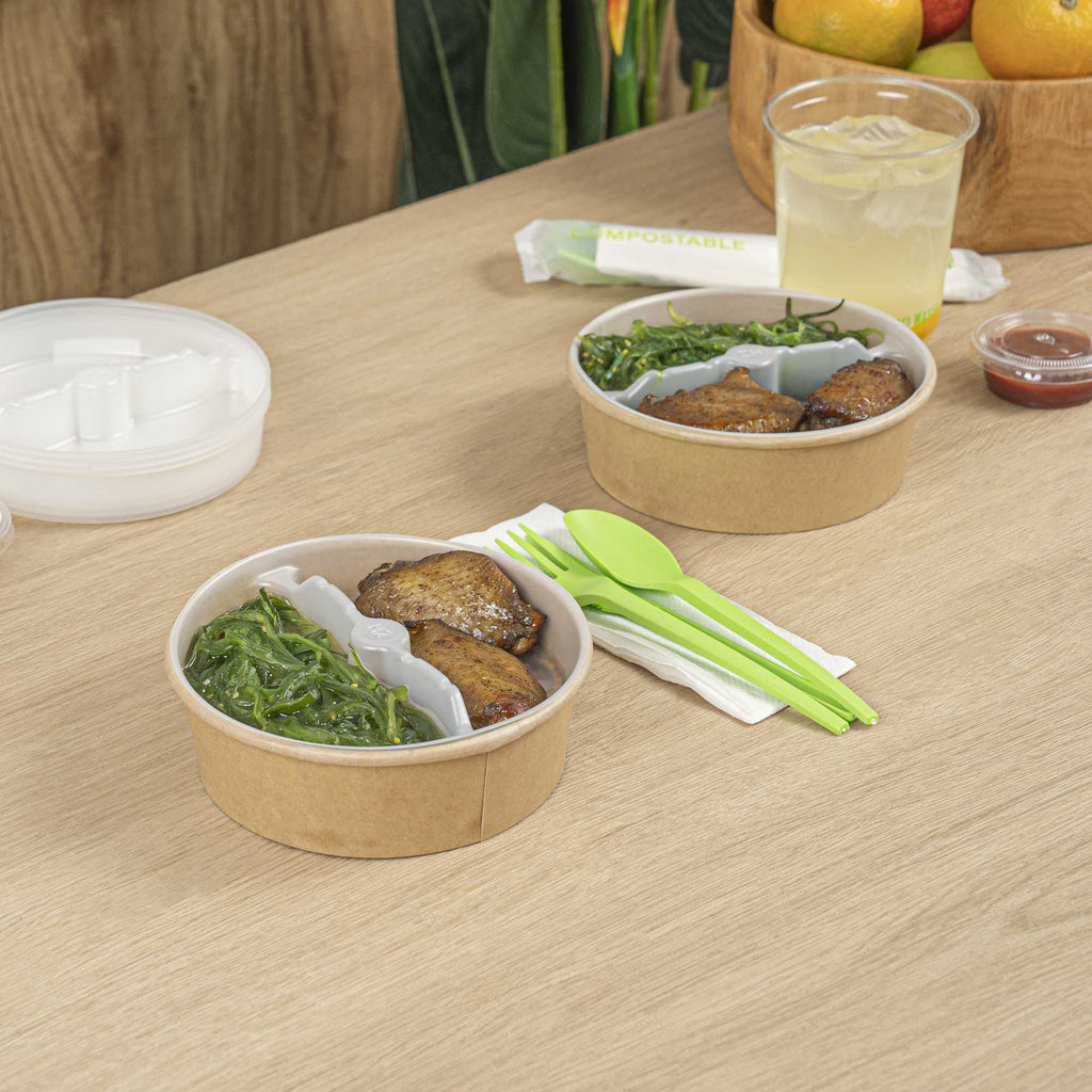 Bio Tek 12 oz White Plastic 2-Compartment Insert Tray - Fits 17-45 oz Containers - 50 count box