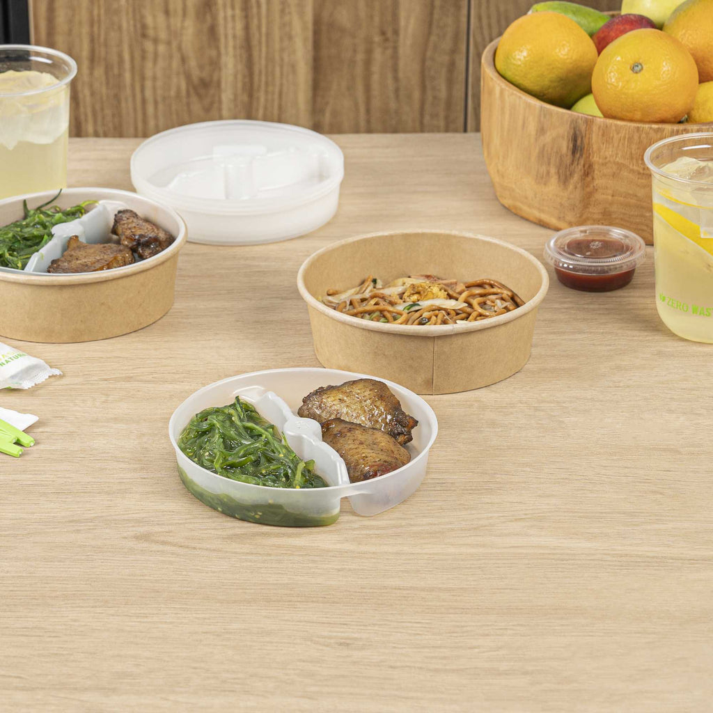 Bio Tek 12 oz White Plastic 2-Compartment Insert Tray - Fits 17-45 oz Containers - 50 count box