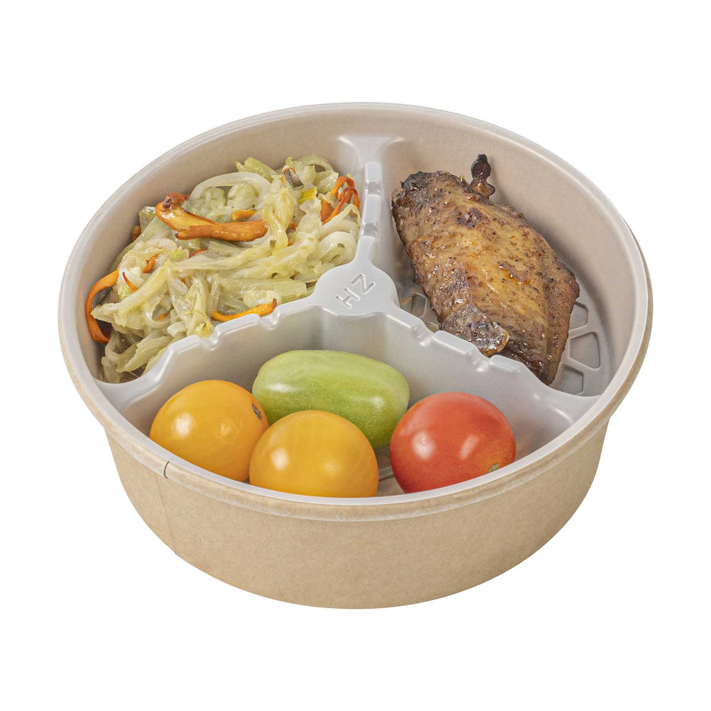 Bio Tek 12 oz White Plastic 3-Compartment Insert Tray - Fits 17-45 oz Containers - 200 count box
