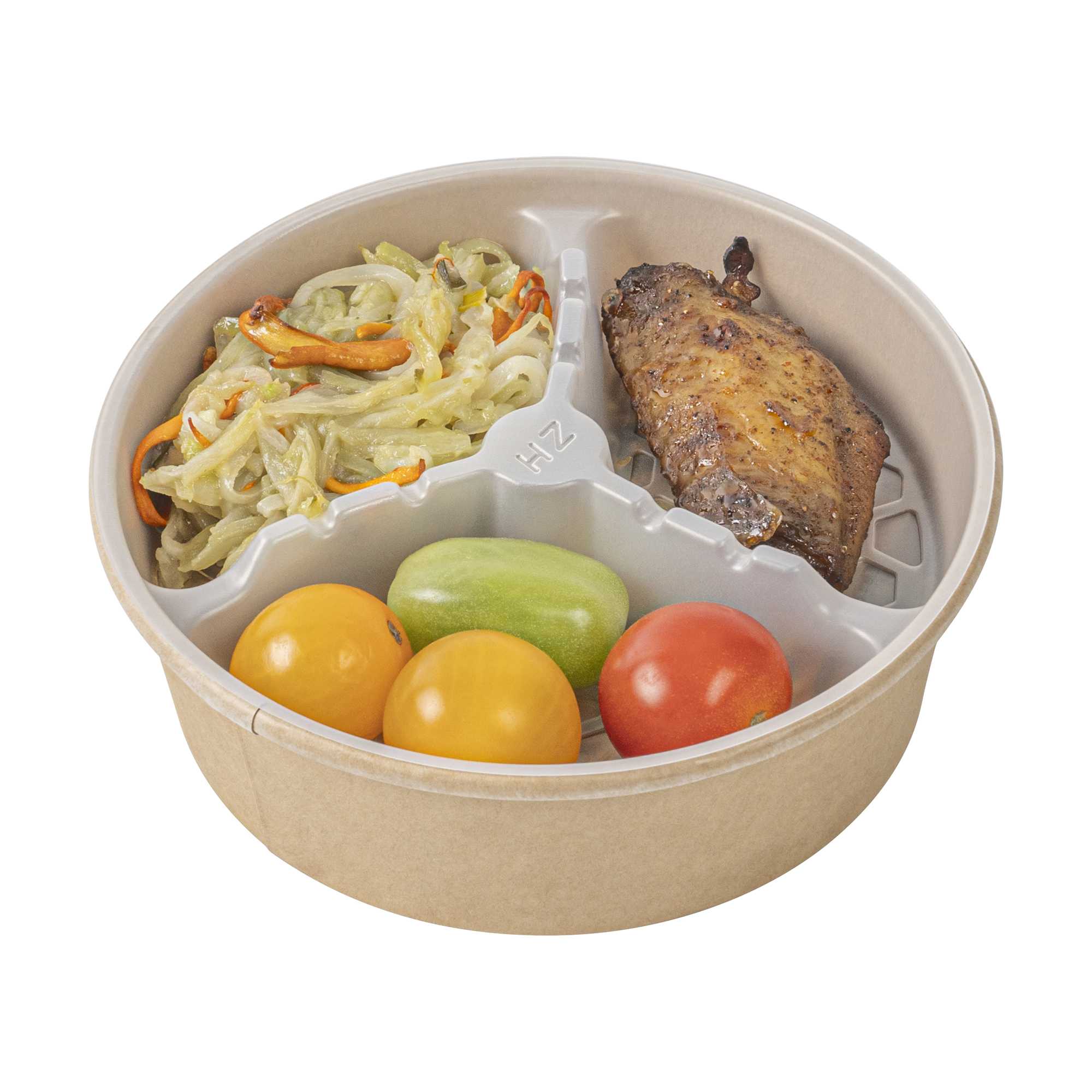 Bio Tek 12 oz White Plastic 3-Compartment Insert Tray - Fits 17-45 oz Containers - 50 count box