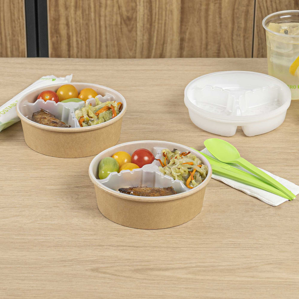 Bio Tek 12 oz White Plastic 3-Compartment Insert Tray - Fits 17-45 oz Containers - 50 count box