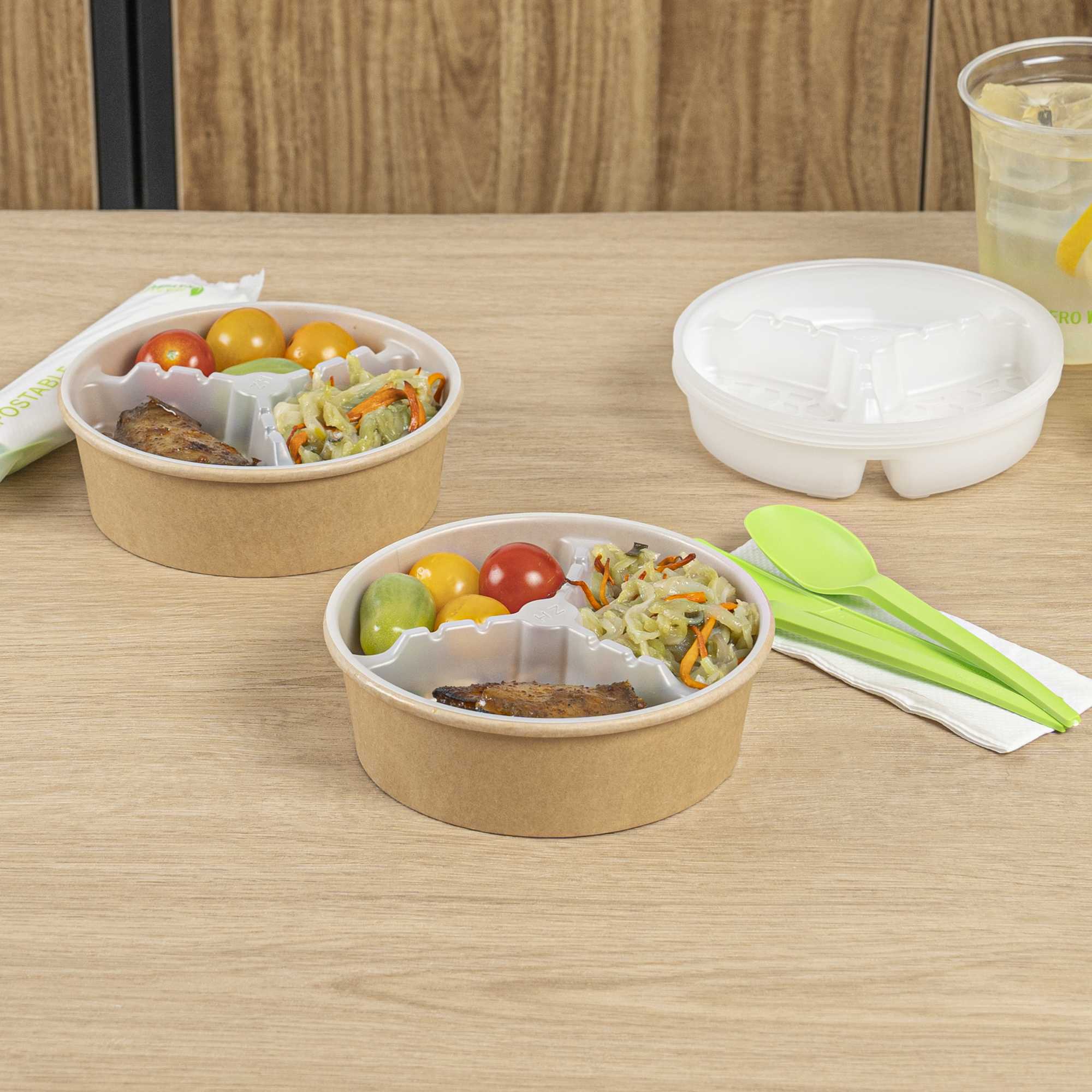 Bio Tek 12 oz White Plastic 3-Compartment Insert Tray - Fits 17-45 oz Containers - 50 count box