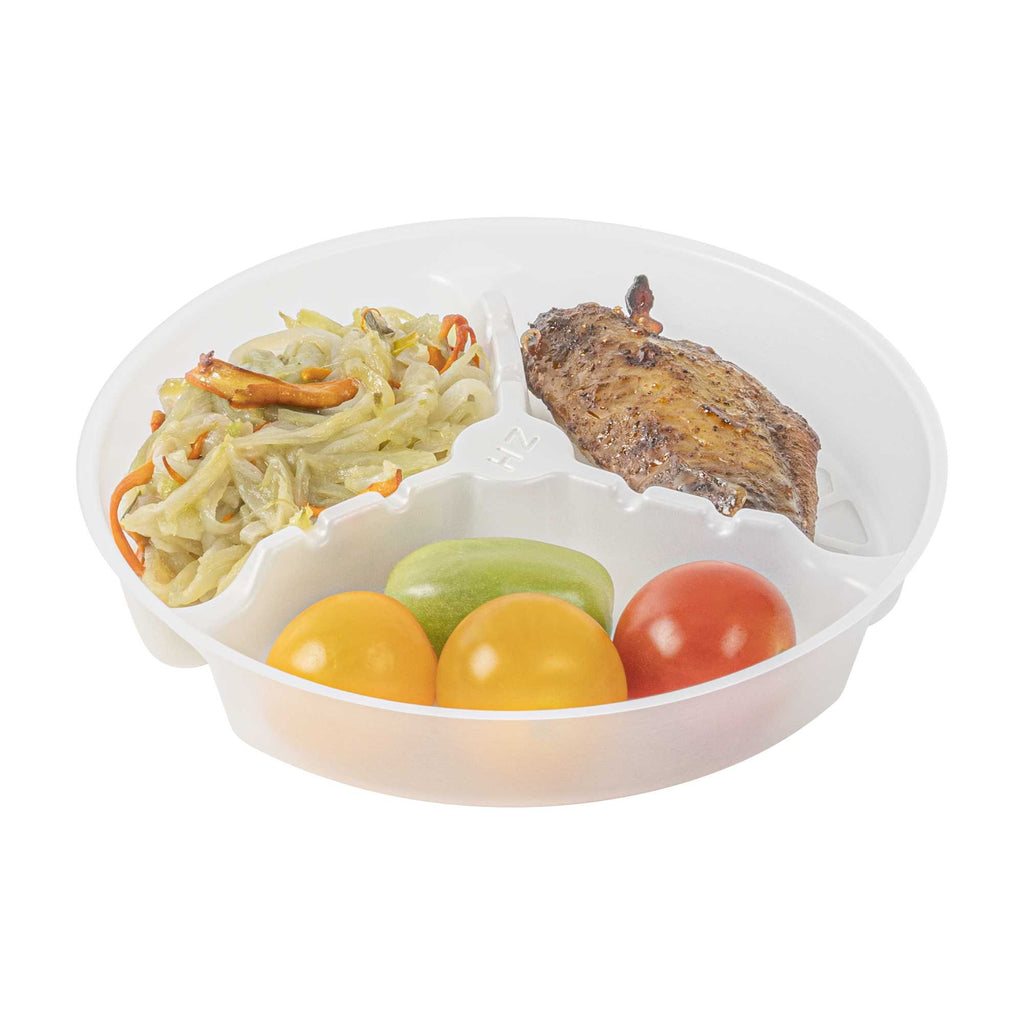 Bio Tek 12 oz White Plastic 3-Compartment Insert Tray - Fits 17-45 oz Containers - 50 count box