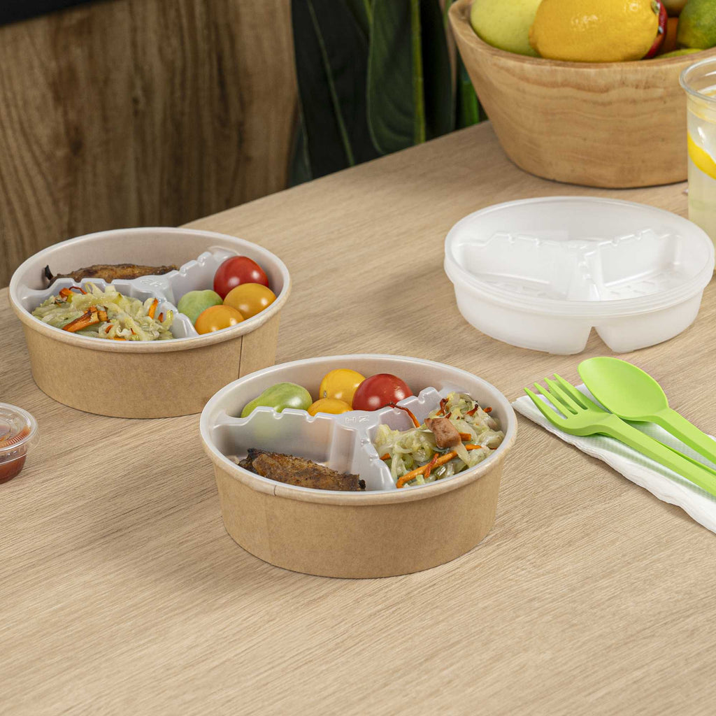Bio Tek 12 oz White Plastic 3-Compartment Insert Tray - Fits 17-45 oz Containers - 50 count box